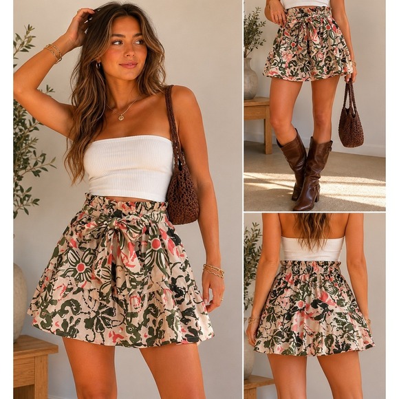Anthropologie Dresses & Skirts - Anthropologie Bettina Paperbag Mini Skirt NWT Floral Cottagecore Boho M